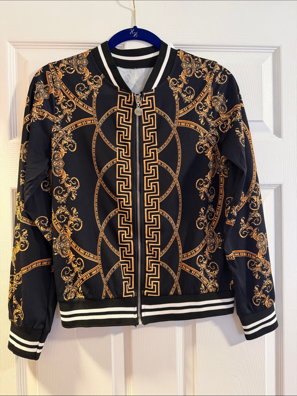 Black & Gold Baroque Bomber Jacket size medium